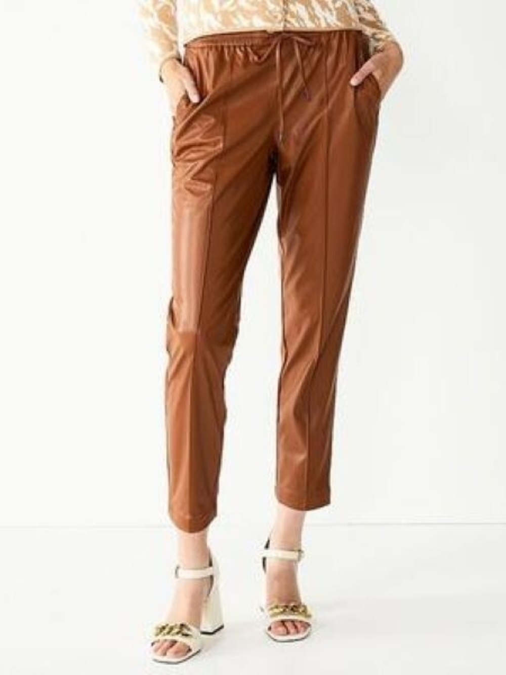 Nine West Faux Leather Drawstring Joggers